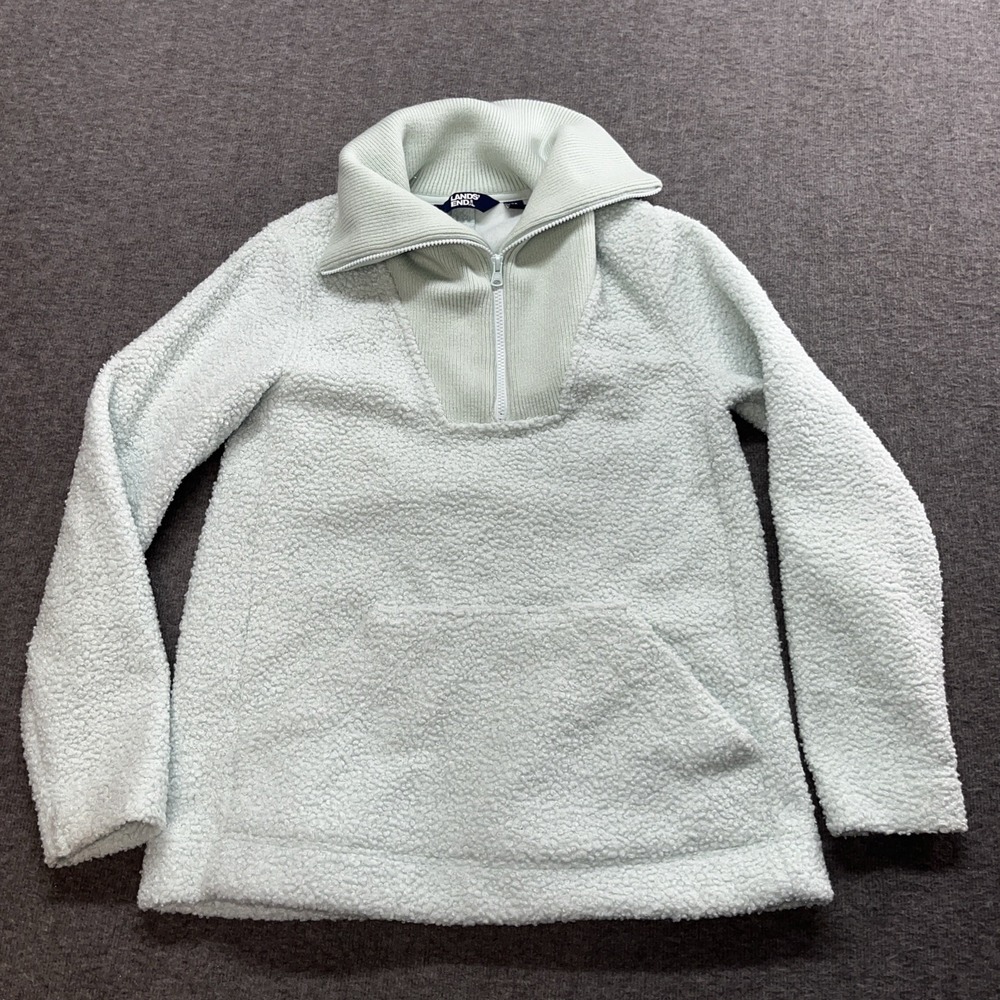 Lands End Cozy Boucle Fleece Pullover Womens Size XS 2-3 Mint Green Pocket